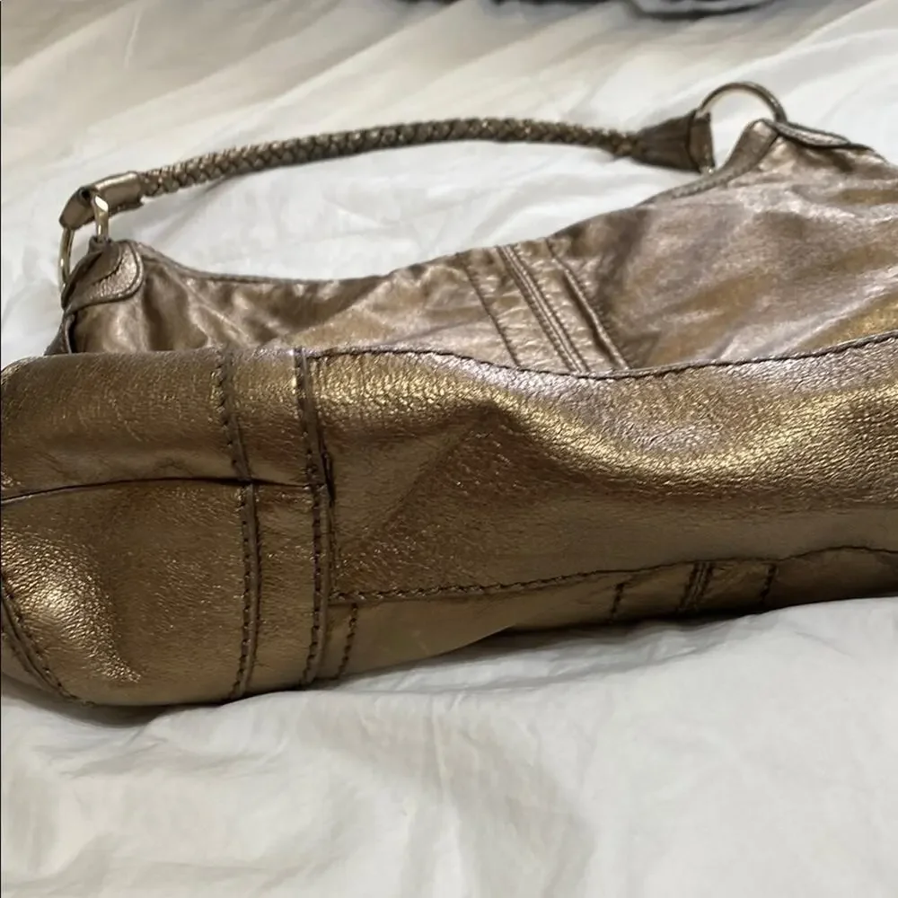 The Sak Gold Hobo Bag Peace Symbol Braided Handle *Small Opening in Lining